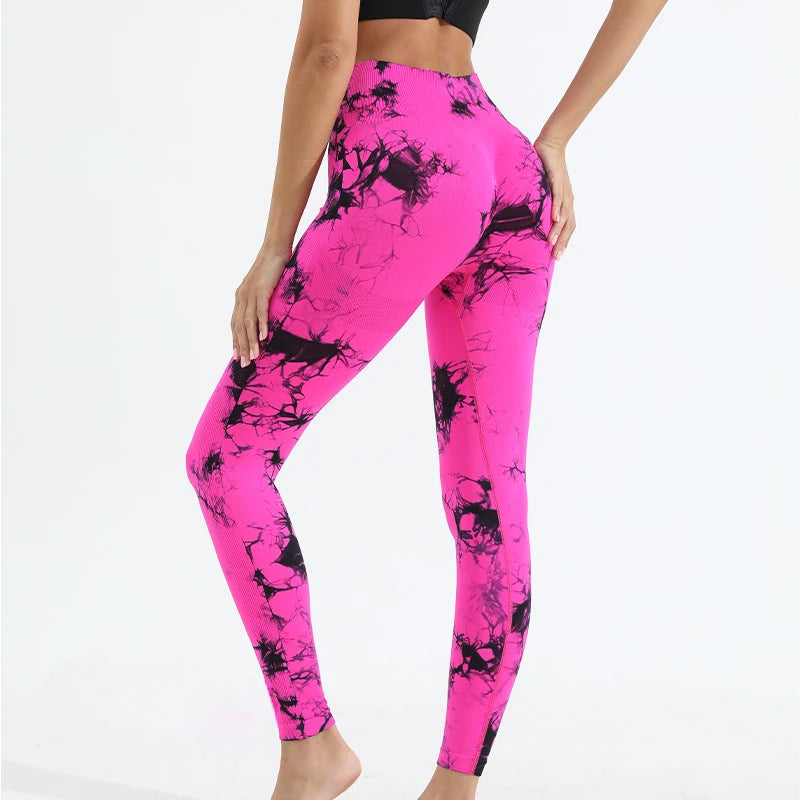 Tie-Dye Gym Leggings – Seamless Push-Up Booty