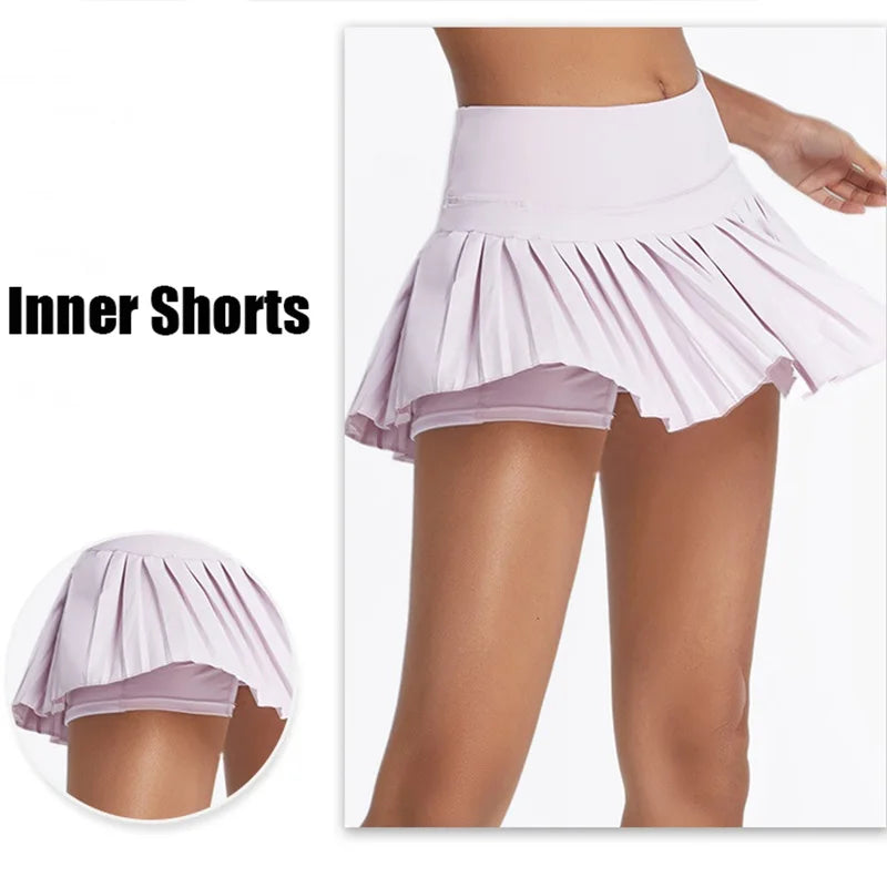 High-Waist Pleated Tennis Skirt with Shorts