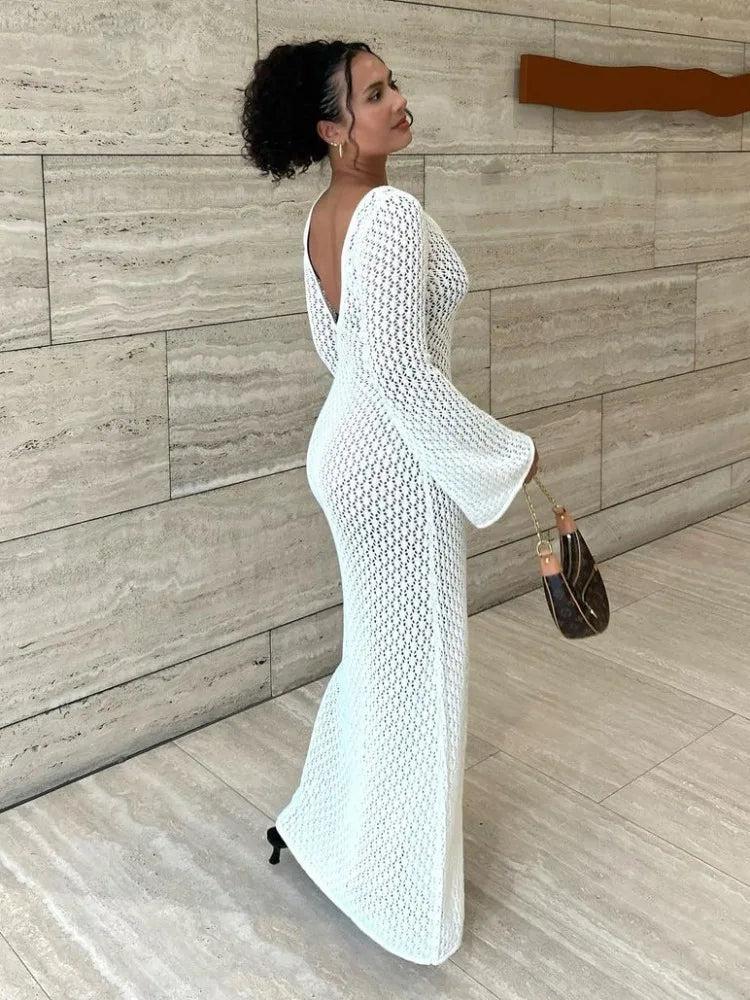 See-Through V-Neck Knit Cover-Up