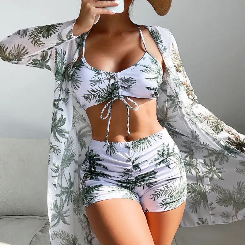 Tankini Set – Push-Up Three-Piece Swimsuit with Beachwear
