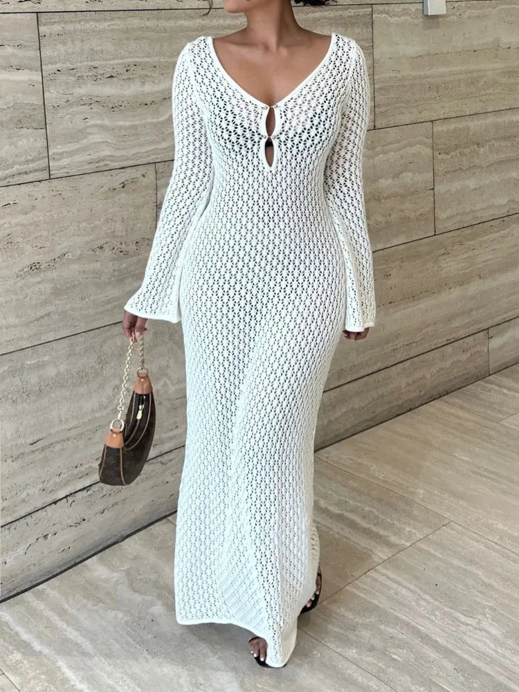 See-Through V-Neck Knit Cover-Up