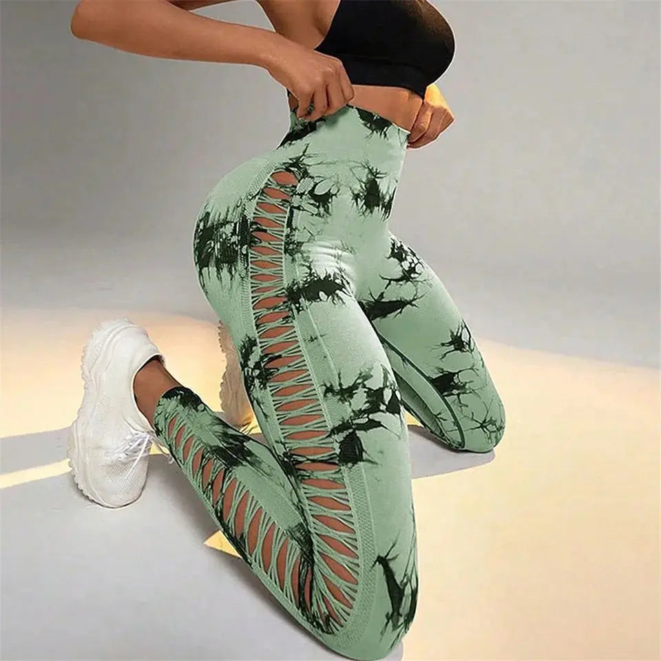 Tie-Dye Hollow Out Leggings