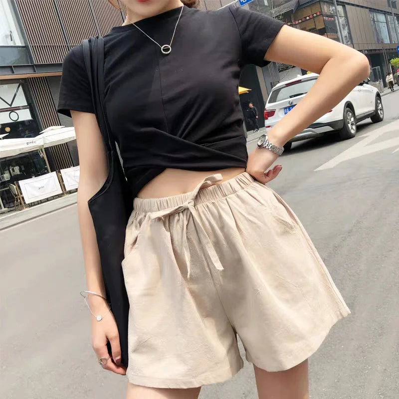 Soft & Stylish Women’s Shorts – Mid-Waist Prairie Chic for Everyday Wear